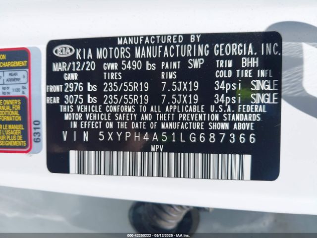 5XYPH4A51LG687366 KIA Sorento 3.3l Ex