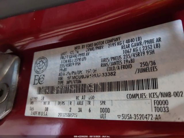 2017 FORD ESCAPE 1FMCU9J91HUA33382 Photo 8
