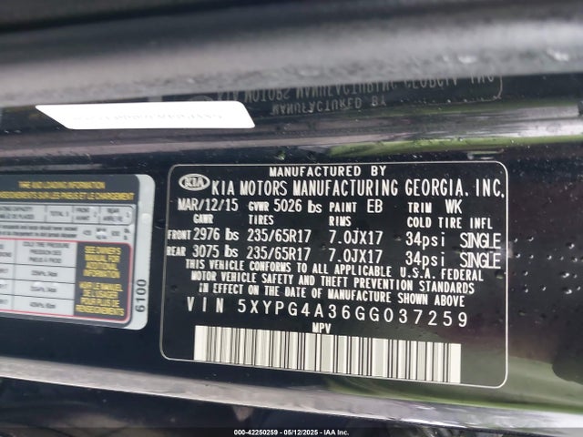 5XYPG4A36GG037259 KIA Sorento 2.4l L