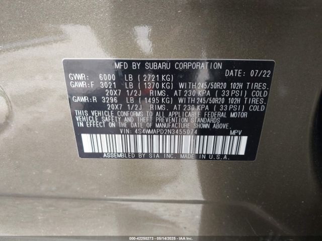 4S4WMAPD2N3455074 Subaru Ascent Limited