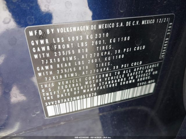 2022 VOLKSWAGEN TIGUAN 3VV2B7AX2NM051870 Photo 8