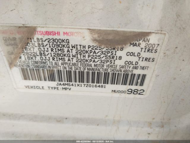 2007 MITSUBISHI OUTLANDER JA4MS41X17Z016481 Photo 8