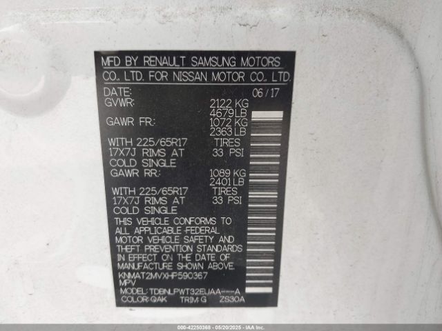 KNMAT2MVXHP590367 Nissan ROGUE S