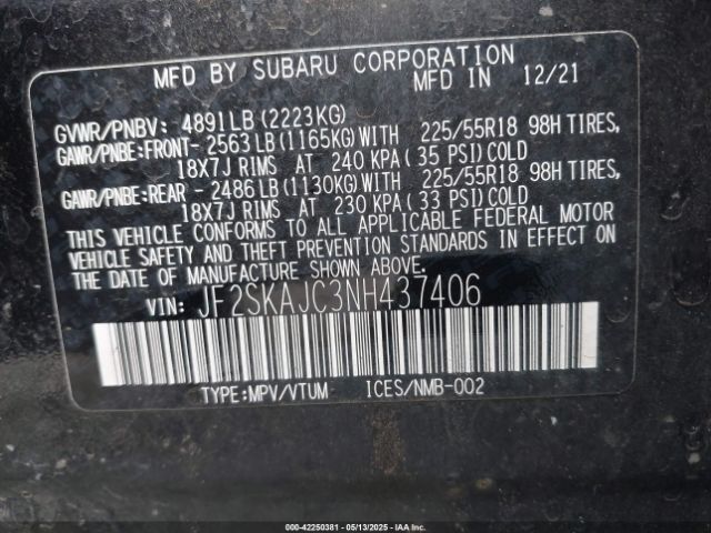 JF2SKAJC3NH437406 Subaru Forester Sport