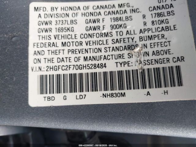 2HGFC2F70GH528484 Honda CIVIC EX