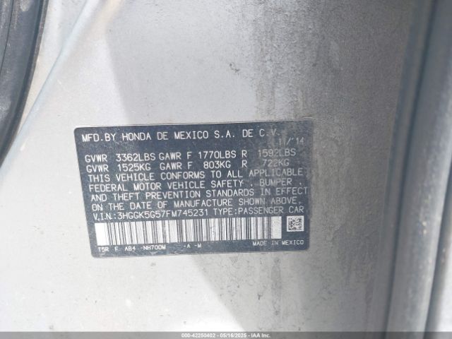 3HGGK5G57FM745231 Honda FIT LX