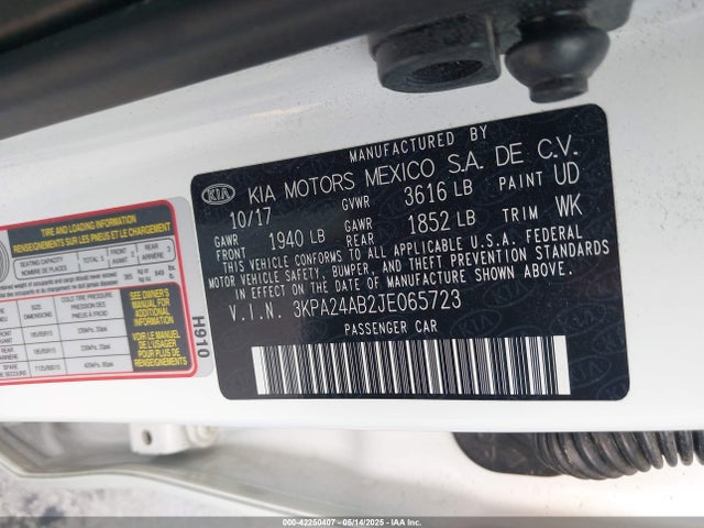 3KPA24AB2JE065723 KIA gdi gamma