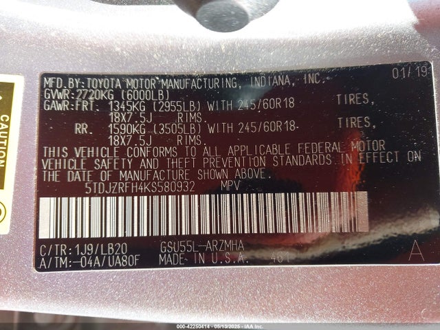 5TDJZRFH4KS580932 Toyota 2gr-fks