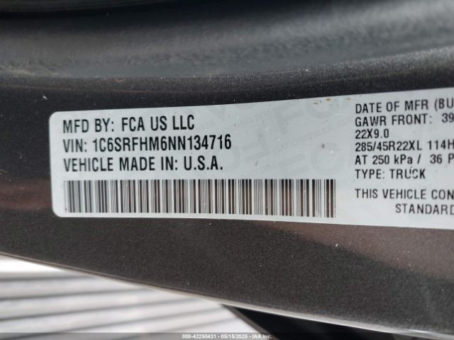 1C6SRFHM6NN134716 RAM 1500 Limited  4x4 5'7 Box