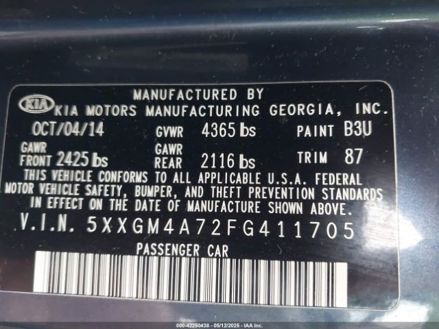 5XXGM4A72FG411705 KIA Optima Lx