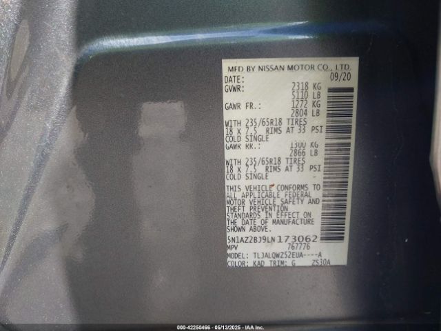 5N1AZ2BJ9LN173062 Nissan Murano Sv Fwd