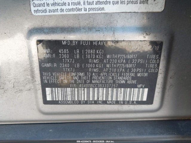 Продаж на аукціоні авто 2011 Subaru Outback 2.5i Premium, vin: 4S4BRBCC3B3337257, номер лоту: 42250475