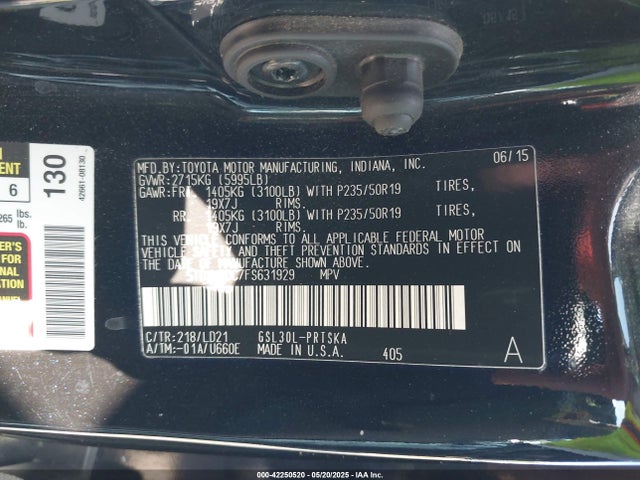 5TDXK3DC7FS631929 Toyota Sienna Se Premium 8 Passenger