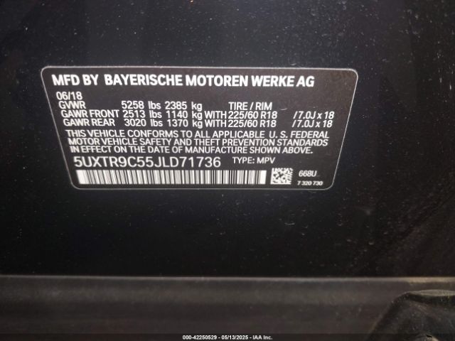 5UXTR9C55JLD71736 BMW X3 Xdrive30i