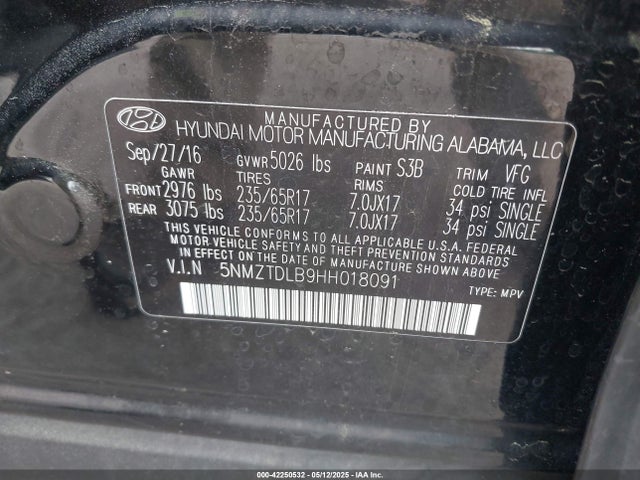 5NMZTDLB9HH018091 Hyundai Santa Fe Sport 2.4l