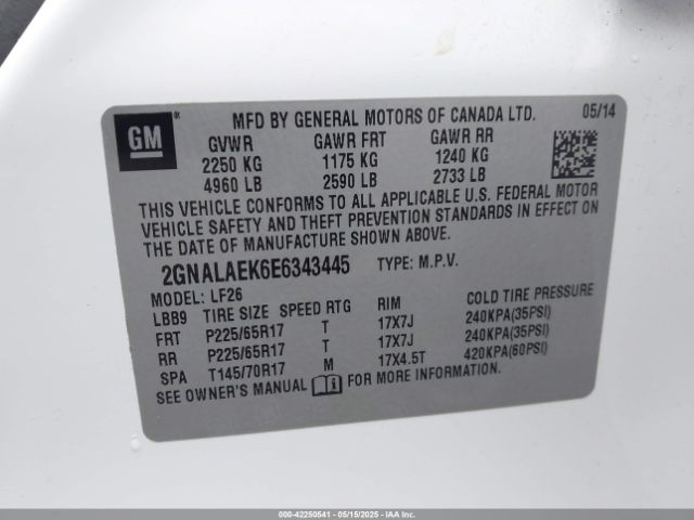 2GNALAEK6E6343445 Chevrolet EQUINOX LS