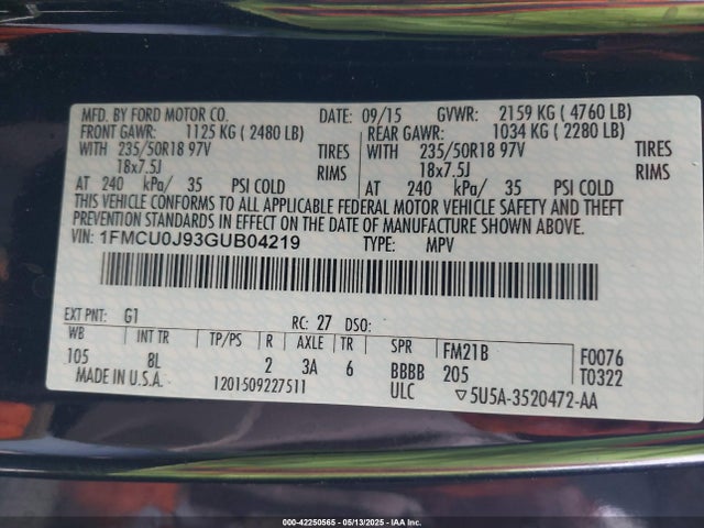 1FMCU0J93GUB04219 Ford Escape Titanium