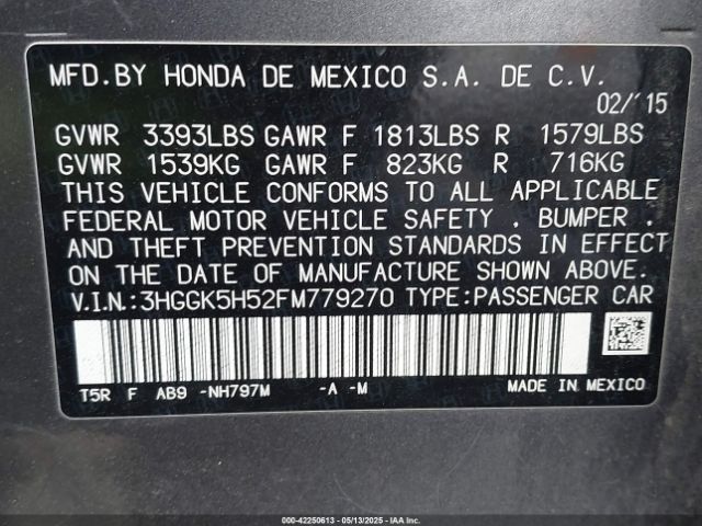 3HGGK5H52FM779270 Honda FIT LX