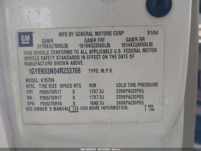 2004 CADILLAC ESCALADE 1GYEK63N04R233768 Photo 8