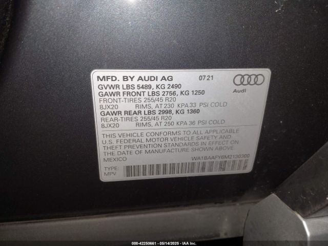 WA1BAAFY6M2130300 Audi Q5