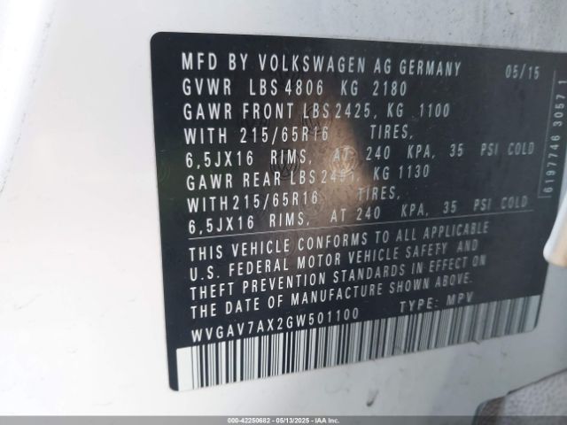 2016 VOLKSWAGEN TIGUAN WVGAV7AX2GW501100 Photo 8