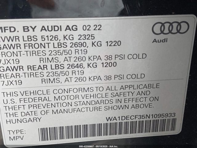 WA1DECF35N1095933 Audi Q3 Premium 45 Tfsi S Line Quattro Tiptronic