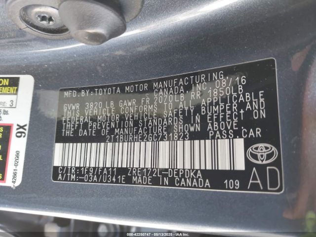 2T1BURHE2GC731823 Toyota COROLLA L