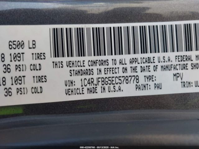 1C4RJFBG5EC578778 Jeep Grand Cherokee Limited