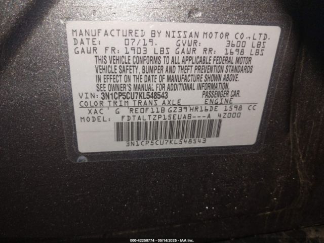 3N1CP5CU7KL548543 Nissan KICKS SR