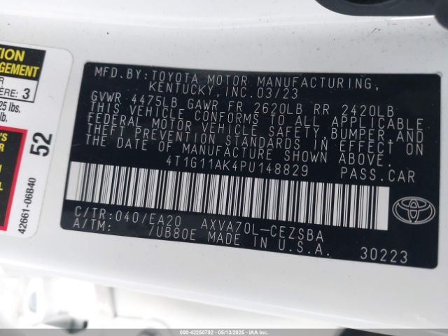 4T1G11AK4PU148829 Toyota CAMRY SE