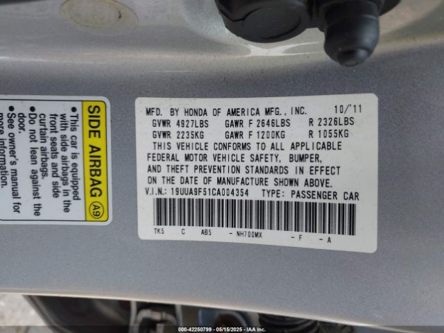 2012 ACURA TL 19UUA9F51CA004354 Photo 8