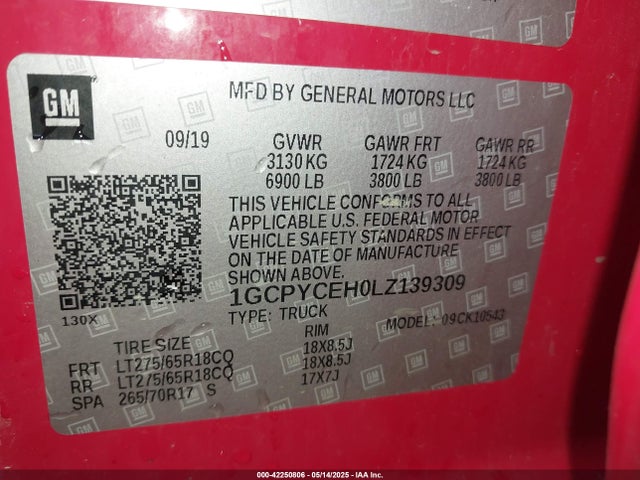 1GCPYCEH0LZ139309 Chevrolet Silverado 1500 4wd  Short Bed Custom Trail Boss