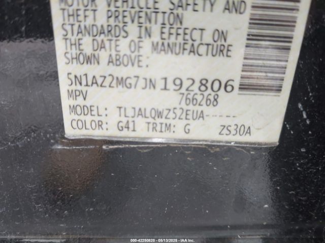 5N1AZ2MG7JN192806 Nissan MURANO SV