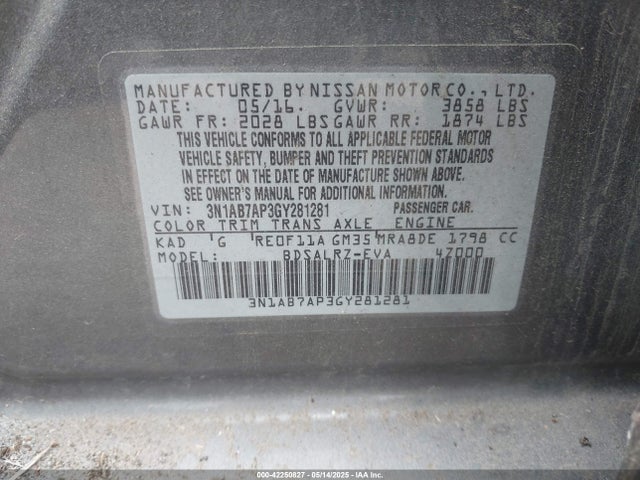 3N1AB7AP3GY281281 Nissan Sentra Fe+ S/s/sl/sr/sv