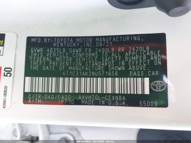 4T1C31AK2NU571656 Toyota a25a-fxs, 3nm