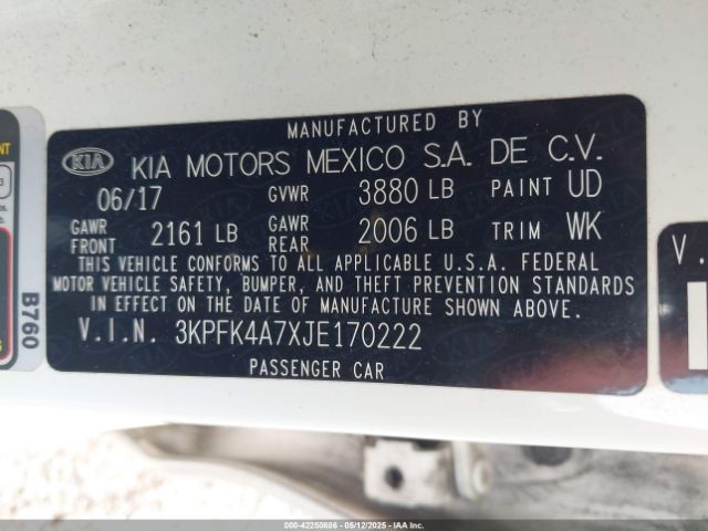 3KPFK4A7XJE170222 KIA FORTE LX