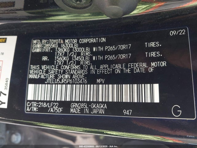 JTELU5JR5P6103476 Toyota 1gr-fe