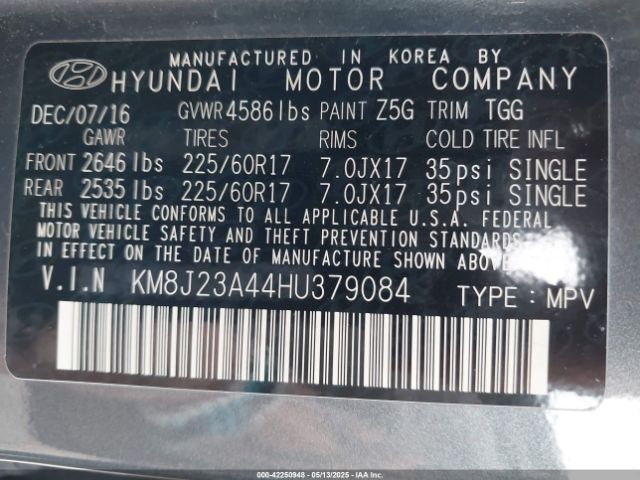 KM8J23A44HU379084 Hyundai TUCSON SE