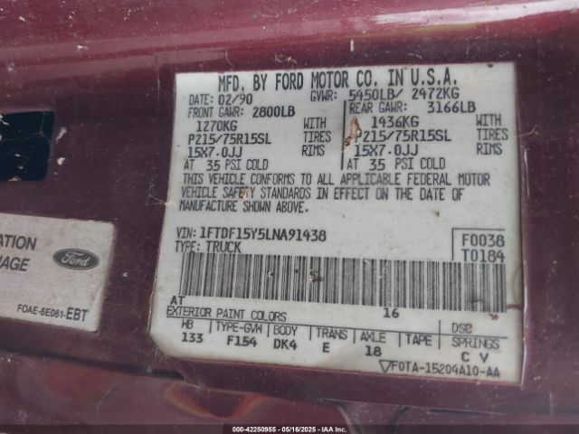 1990 FORD F150 1FTDF15Y5LNA91438 Photo 8