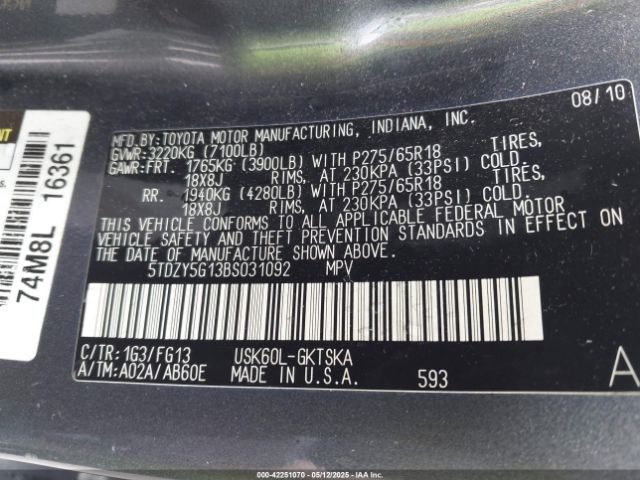 2011 TOYOTA SEQUOIA 5TDZY5G13BS031092 Photo 8