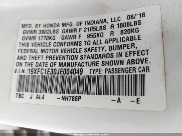 19XFC1E30JE004049 Honda Civic Ex-t