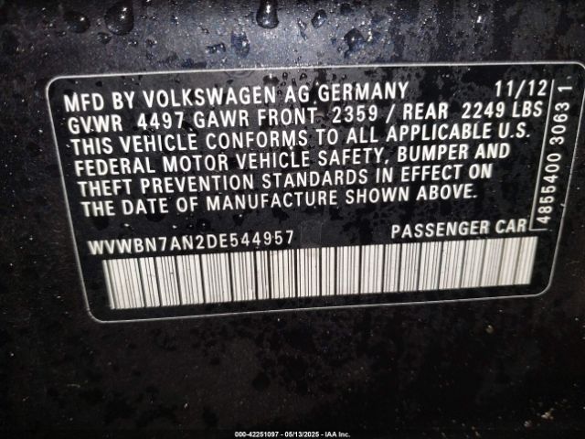 2013 VOLKSWAGEN CC WVWBN7AN2DE544957 Photo 8