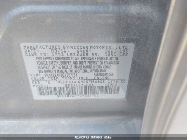 3N1AB7AP7GY257761 Nissan SENTRA S