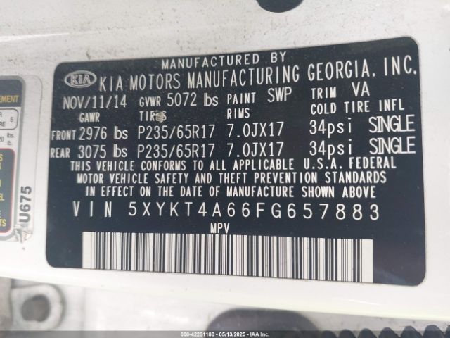 5XYKT4A66FG657883 KIA SORENTO LX