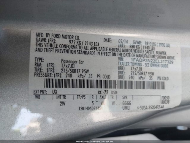 1FADP3N22EL317329 Ford Focus Titanium