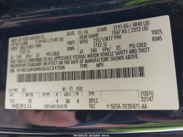 1FMCU9G96GUC31705 Ford ESCAPE SE