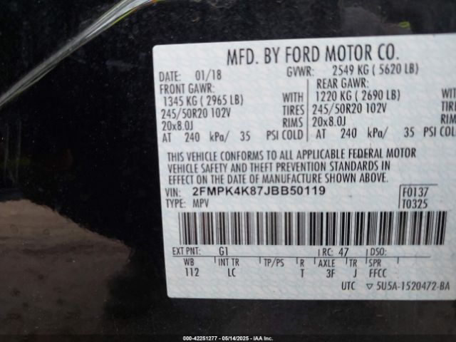 2FMPK4K87JBB50119 Ford Edge Titanium