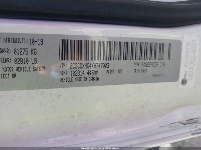 2C3CDXHG4KH747003 Dodge Charger Gt Rwd