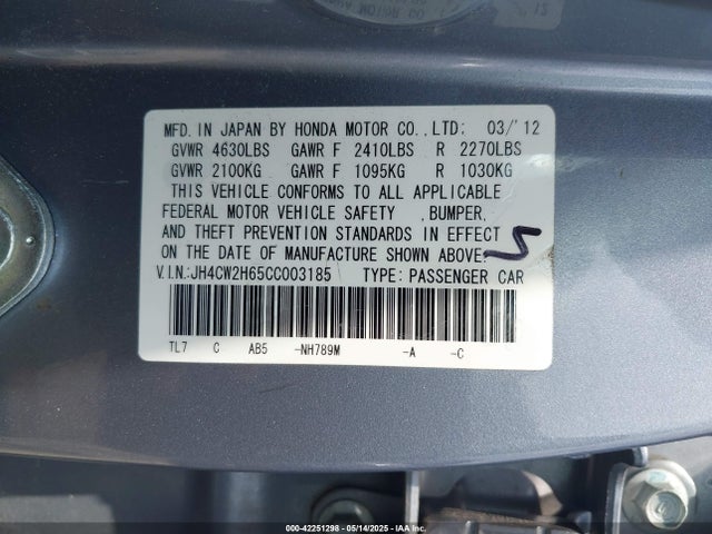 Aukcja sprzedaży 2012 Acura Tsx 2.4, vin: JH4CW2H65CC003185, numer aukcji: 42251298