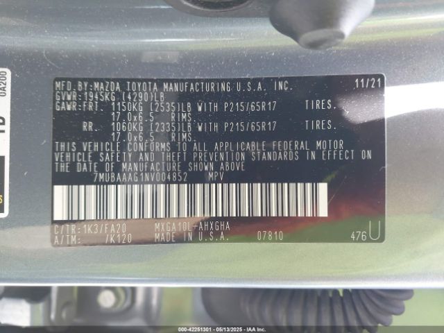 7MUBAAAG1NV004852 Toyota m20a-fks